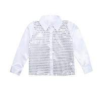 Camisa Lentejuelas Brillo Niño Camisa Hip Hop de Manga Larga Niña Blusa para Niños para Coro Danza Baile Escena Música Fiesta Navidad Carnaval Disfraz de Baile Brillante de Actuación Competición
