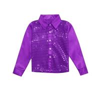 Camisa Lentejuelas Brillo Niño Camisa Hip Hop de Manga Larga Niña Blusa para Niños para Coro Danza Baile Escena Música Fiesta Navidad Carnaval Disfraz de Baile Brillante de Actuación Competición