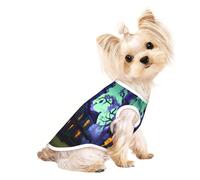 Camisa ligera con estampado de mansión embrujada negra, camiseta de verano fresca y transpirable para perro, ropa elástica sin mangas para mascotas