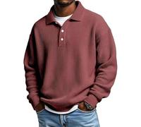 Camisa ligera de manga larga para hombre, con cuello abotonado, textura de punto gofre, para negocios, casual, actividades de ocio, camisa de manga larga con cuello para hombre, rosso, M