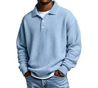 Camisa ligera de manga larga para hombre, con cuello abotonado, textura de punto gofre, para negocios, casual, actividades de ocio, camisa de manga larga con cuello para hombre, azul celeste, L