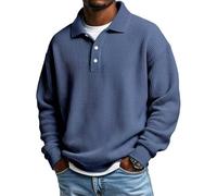 Camisa ligera de manga larga para hombre, con cuello abotonado, textura de punto gofre, para negocios, casual, actividades de ocio, camisa de manga larga con cuello para hombre, azul oscuro, XL