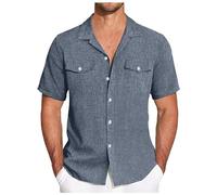 Camisa Lino Hombre Camisa De Lino Hombre Guayabera Cuello Mao Chaquetas Americanas Camisas Manga Corta Ropa Verano Blanca Camiseta Vaquera Morada Playa Camisetas Primavera Sobrecamisa XXXL Americana