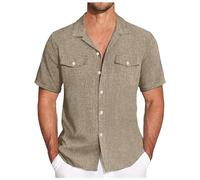 Camisa Lino Hombre Camisa De Lino Hombre Polera Ropa Trabajo Verano Camiseta Blanca Rockabilly Jersey Manga Corta Negra Conjunto Ibicenco Verde Camisas Casual Larga Botones XXXL Guayabera Hawaiana