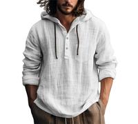 Camisa Lino Hombre,Camisa Lino Hombre Manga Larga,Men's Casual Fashion Spring and Autumn Long Sleeved Solid Color Cotton Linen Shirt Gemelos (White, XXL)