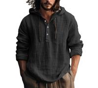 Camisa Lino Hombre,Camisa Verano Hombre,Men's Casual Fashion Spring and Autumn Long Sleeved Solid Color Cotton Linen Shirt Gemelos (Black, S)