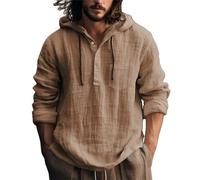 Camisa Lino Hombre,Camisas Hombre Verano,Men's Casual Fashion Spring and Autumn Long Sleeved Solid Color Cotton Linen Shirt Gemelos (Brown, S)