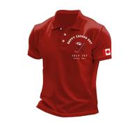 Camisa Lino Hombre Manga Corta - Camisa Informal De Manga Corta con Estampado De Bandera De Canadá para Hombre Corte Ajustado Y Manga Corta (Red L)