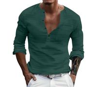 Camisa Lino Hombre Manga Larga Cuello Redondo Con Botones Camisas De Transición Otoño Invierno Térmicas Hombres Ligero Algodón Lino Camisas Deportivas Clásicas Casual Henley Camisa Ropa Interior