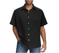 Camisa Lino Hombre Rebajas,Algodón y Lino Hombre Camisetas de Botones Suelta Manga Corta Color Sólido Camisas de Verano Regular Fit Respirable Verano con Bolsillo Casual Camisas Trabajo S-3XL
