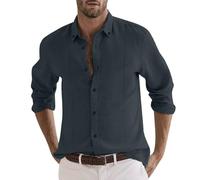 Camisa Lino Hombre Verano, Camisa Hombre Manga Corta, Informal De OtoñO para con Dobladillo Liso Botones hacia Abajo Manga Larga Blusa Camisas-Hombre Camisa-Hombre-Casual Camisa-Vaquera-Hombre