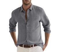 Camisa Lino Hombre Verano, Camisa Hombre Manga Corta, Informal De OtoñO para con Dobladillo Liso Botones hacia Abajo Manga Larga Blusa Camisas-Hombre Camisa-Hombre-Casual Camisa-Vaquera-Hombre