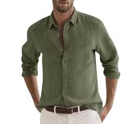 Camisa Lino Hombre Verano, Camisa Hombre Manga Corta, Informal De OtoñO para con Dobladillo Liso Botones hacia Abajo Manga Larga Blusa Camisas-Hombre Camisa-Hombre-Casual Camisa-Vaquera-Hombre