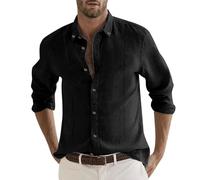 Camisa Lino Hombre Verano, Camisa Hombre Manga Corta, Informal De OtoñO para con Dobladillo Liso Botones hacia Abajo Manga Larga Blusa Camisas-Hombre Camisa-Hombre-Casual Camisa-Vaquera-Hombre