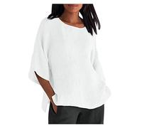 Camisa Lino Mujer,Camisetas de Manga 3/4 con Cuello en V Moda Lino y Algodón Color Sólido Multicolor Holgada Casual Blusas Basica Camiseta Largo Elegant Oficina Tops Casual Cómodo T-Shirt
