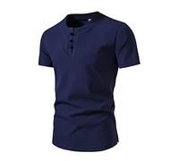 Camisa lisa de manga corta para hombre, para primavera y verano, informal, de manga corta, cuello alto, estampada, transpirable, para interiores y exteriores, azul, 3XL