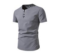 Camisa lisa de manga corta para hombre, para primavera y verano, informal, de manga corta, cuello alto, estampada, transpirable, para interiores y exteriores, gris, 3XL
