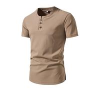 Camisa lisa de manga corta para hombre, para primavera y verano, informal, de manga corta, cuello alto, estampada, transpirable, para interiores y exteriores, caqui, 3XL