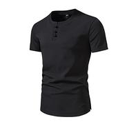 Camisa lisa de manga corta para hombre, para primavera y verano, informal, de manga corta, cuello alto, estampada, transpirable, para interiores y exteriores, Negro, 3XL