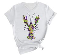 Camisa lisa para mujer, con cuello en V, con estampado de cangrejo de río, para mujer, camiseta de maternidad, temperamento de moda, cómoda, suave, blanco, L