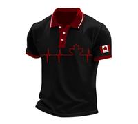 Camisa Manga Corta Hombre - Camisa Informal De Manga Corta con Estampado De Bandera De Canadá para Hombre Corte Ajustado Y Manga Corta (Black L)