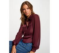 Camisa manga larga con pliegues ciruela mujer 40