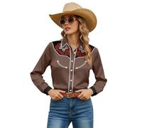 Camisa Manga Larga Estampado Floral Occidental Mujer, Estilo Boho, Botones Delanteros, Ajuste Cómodo, Prenda Moderna Y Femenina