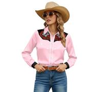 Camisa Manga Larga Estampado Floral Occidental Mujer, Estilo Boho, Botones Delanteros, Ajuste Cómodo, Prenda Moderna Y Femenina