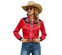 Camisa Manga Larga Estampado Floral Occidental Mujer, Estilo Boho, Botones Delanteros, Ajuste Cómodo, Prenda Moderna Y Femenina