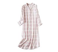 Camisa Mangas largas algodón Pijama Tela Escocesa Franela del algodón de Las Mujeres Batas de Las Mujeres Talla Extra (8#, XL)