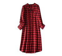 Camisa Mangas largas algodón Pijama Tela Escocesa Franela del algodón de Las Mujeres Batas de Las Mujeres Talla Extra (9#, XL)