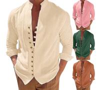 Camisa medieval con botones para hombre, camisa vintage de lino de algodón para hombre, camisas minimalistas casuales de diseño vintage, camisas ligeras de colores sólidos, camisetas de ocio y cómodas