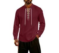 Camisa Medieval Hombre, Camisa Manga Larga Hombre Estilo Pirata Cuello hendido Costuras Decorativas Tejido Ligero Transpirable, Apta para Halloween, Carnaval, Cosplay, representaciones teatrales