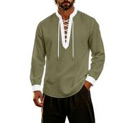 Camisa Medieval Hombre, Camisa Manga Larga Hombre Estilo Pirata Cuello hendido Costuras Decorativas Tejido Ligero Transpirable, Apta para Halloween, Carnaval, Cosplay, representaciones teatrales