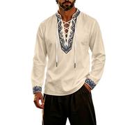Camisa Medieval Hombre, Camisa Manga Larga Hombre Estilo Pirata Cuello hendido Costuras Decorativas Tejido Ligero Transpirable, Apta para Halloween, Carnaval, Cosplay, representaciones teatrales