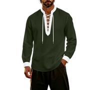 Camisa Medieval Hombre, Camisa Manga Larga Hombre Estilo Pirata Cuello hendido Costuras Decorativas Tejido Ligero Transpirable, Apta para Halloween, Carnaval, Cosplay, representaciones teatrales
