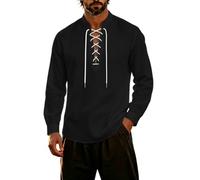 Camisa Medieval Hombre, Camisa Manga Larga Hombre Estilo Pirata Cuello hendido Costuras Decorativas Tejido Ligero Transpirable, Apta para Halloween, Carnaval, Cosplay, representaciones teatrales