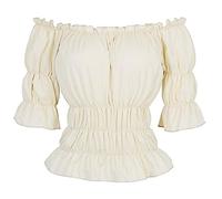 Camisa Medieval Mujer Con Hombros Desnudos- Top Gótico Manga Abultada Vintage Victoriano Chic Corte Corto Túnica Renacimiento Steampunk Halloween Carnaval Cosplay Corte Casual Top, blanco, S