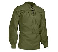 Camisa medieval para hombre, camisa de lino - Camisa de manga larga para hombre, disfraz victoriano, Halloween, cuello alto, con cordón, blusa de camisa, camiseta pirata, retro, blusa clásica, Verde
