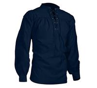 Camisa medieval para hombre, camisa de lino - Camisa de manga larga para hombre, disfraz victoriano, Halloween, cuello alto, con cordón, blusa de camisa, camiseta pirata, retro, blusa clásica, marine