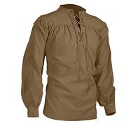 Camisa medieval para hombre, camisa pirata, camisa con volantes, camisa gótica, camiseta pirata, manga larga, disfraz retro renacentista, cuello alto, steampunk, victoriano, camisa de manga larga