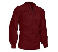 Camisa medieval para hombre, camisa pirata de manga larga, steampunk, victoriano, renacentista, disfraz de Halloween, camisa clásica retro renacentista para hombre, disfraz medieval, Vino, XXL