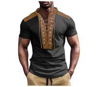 Camisa medieval para hombre, cuello en V, bloque de color, camisa con cordones, cuello Henley, camisa pirata vikinga, vintage, renacentista, camisa tradicional victoriana, retro, moderna ropa LARP