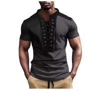Camisa medieval para hombre, cuello en V, bloque de color, camisa con cordones, cuello Henley, camisa pirata vikinga, vintage, renacentista, camisa tradicional victoriana, retro, moderna ropa LARP