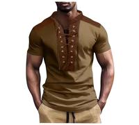 Camisa medieval para hombre, cuello en V, bloque de color, camisa con cordones, cuello Henley, camisa pirata vikinga, vintage, renacentista, camisa tradicional victoriana, retro, moderna ropa LARP