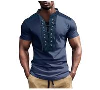 Camisa medieval para hombre, cuello en V, bloque de color, camisa con cordones, cuello Henley, camisa pirata vikinga, vintage, renacentista, camisa tradicional victoriana, retro, moderna ropa LARP