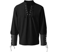 Camisa medieval para hombre Langram, camisa victoriana con volantes para hombre con cordones, camisa pirata steampunk vintage monocolor renacentista camisas vikingas ropa camisa de lino con cordones
