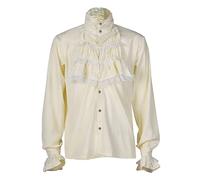 Camisa medieval para hombre Langram, camisa victoriana con volantes para hombre, cuello alto, camisa pirata steampunk con botones, camisas góticas renacentistas, ropa vikinga, camisa de lino para