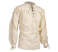 Camisa medieval para hombre, manga larga, vintage, gótica, camisa pirata, cuello alto, camisas casuales con cordones, camisas steampunk renacentista, victoriano, túnica vikinga, Halloween, carnaval, A