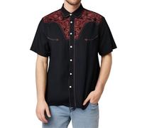 Camisa medieval para hombre, vaquero occidental, camisa bordada, solapa con botones, camisa de manga corta, camisa de verano vintage, gótica, camisa occidental, informal, retro, camisa tradicional de